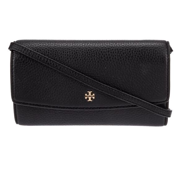 Tory Burch Robinson Pebbled Mini Flap Wallet Cross Body Black Size OS - Picture 1 of 7
